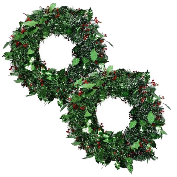 Home Decor Christmas Value Wreath with Tinsel Set Of 2 (38cm)