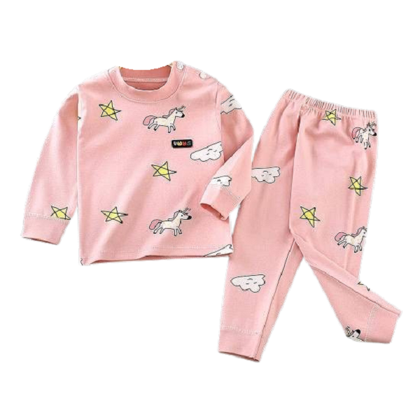 Whimsical Flying Girl with Umbrella Kid Pajamas Set Matching main image 0