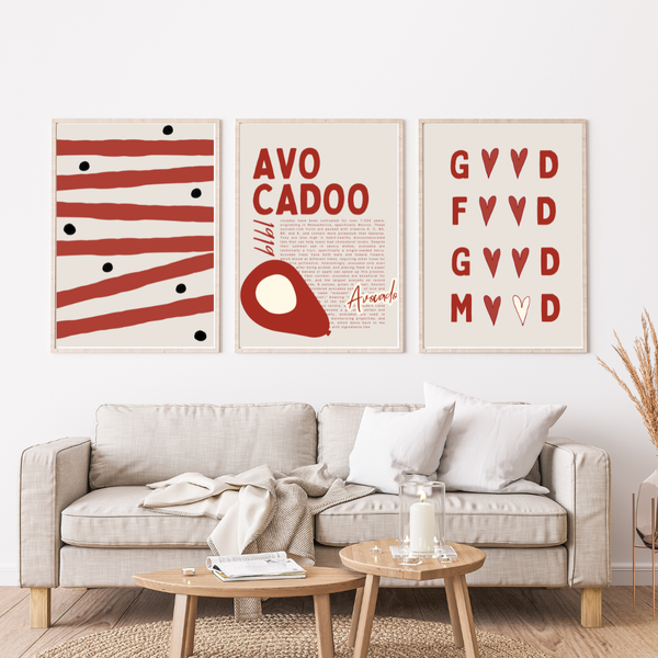 Avocado Abstract Wall Art - A3 Unframed