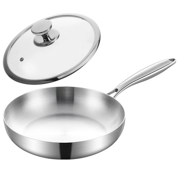22cm Stainless Steel Frying Pan with Lid - Tri-Ply Induction Cookware