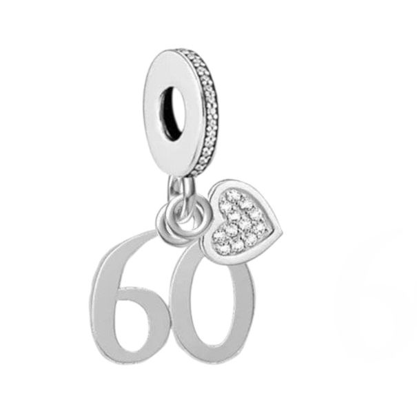 Sterling Silver Charm, 60th Birthday Charm for Bracelet, Charm for Women