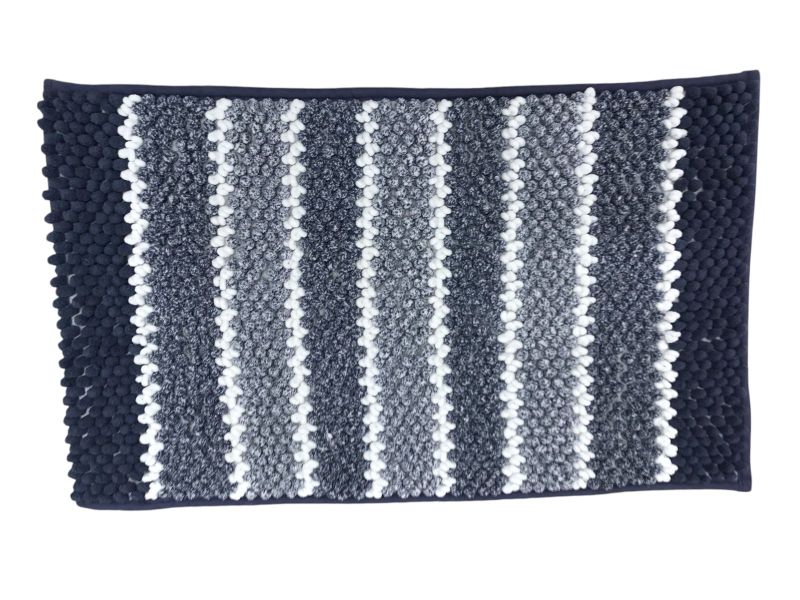 Navy and White Polyester Rectangular Bath Mat 45cm x 75cm Set of 2 Pieces