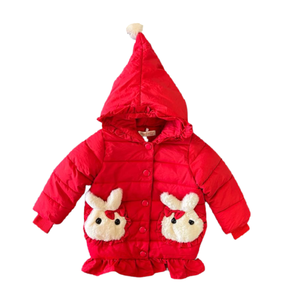 Kids Extra Warm Hooded Coat and Outwear Jacket- Red with Prints