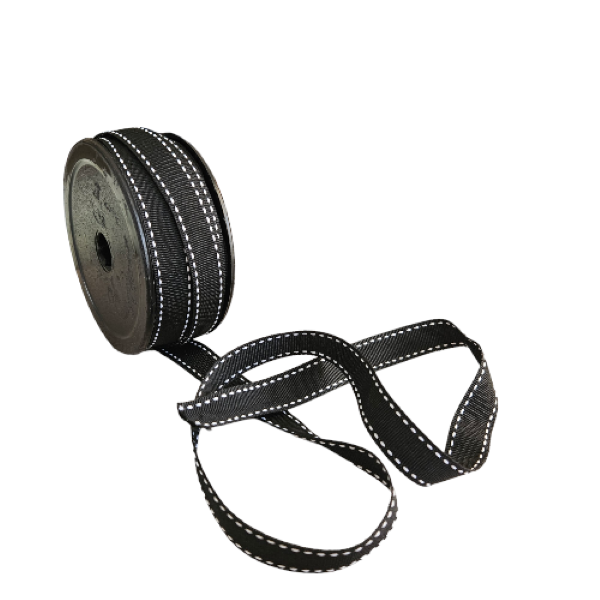 Black Petersham with White Side Stitch Ribbon 15mm - 20m Roll