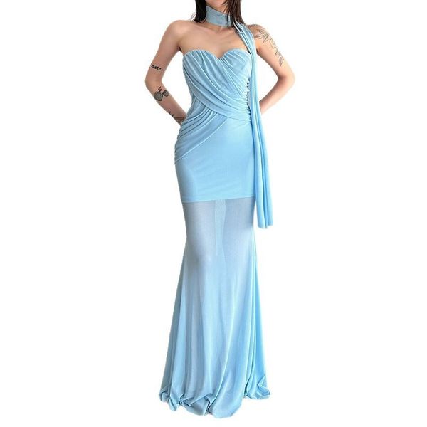 Wrinkle Wrapping Design, Elegant Swing, Strapless Fish Tail Dress