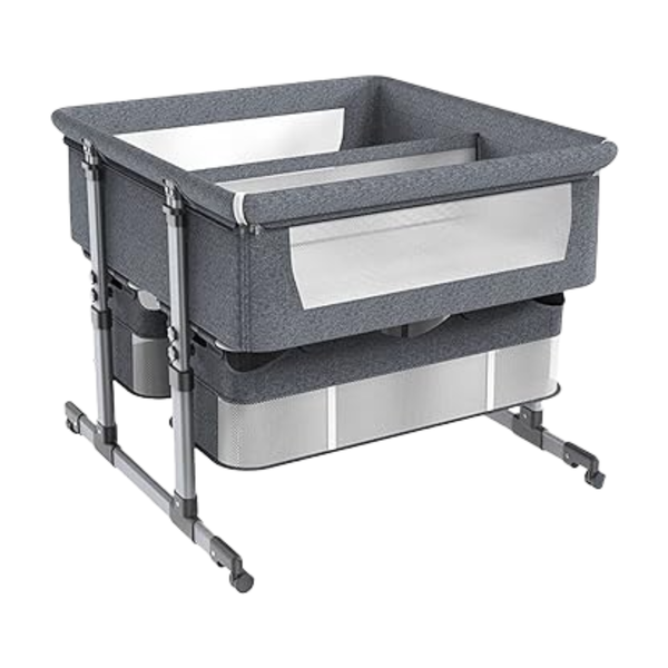 Foldable Twin Baby Crib Cot - Portable Design in Grey