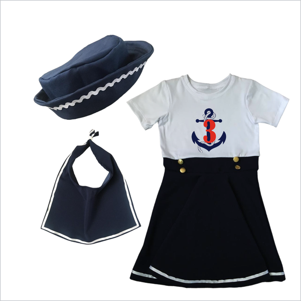 3rd Birthday - Sailor dress - Scarf &amp; Hat - short sleeve