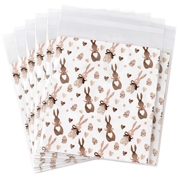 50-Piece Easter Bunny Printed Clear Ziplock Gift Bags