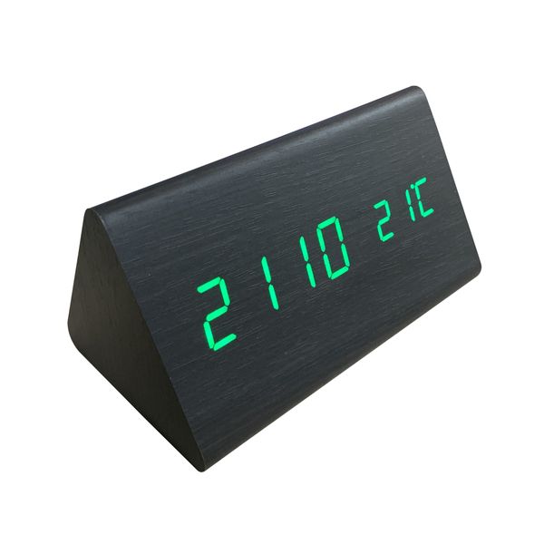 Wood style Black Triangular Digital Green LED Clock (MT1905-BK-G)