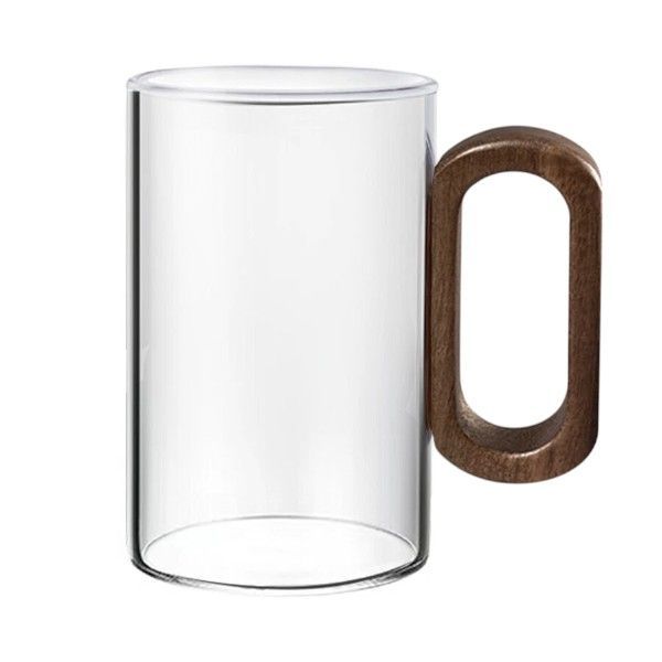 Minimalistic Wooden Handle High Borosilicate Glass Mug - 360ML - Smoky Grey