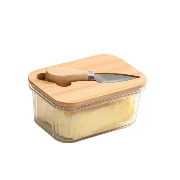 Transparent Plastic Butter Box With Wooden Lid