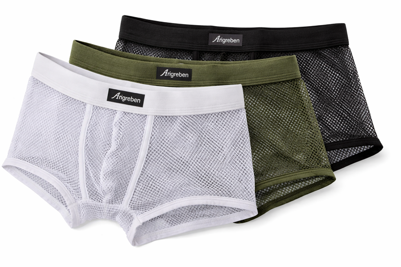 Men's Breathable Mesh Boxer Briefs - 3 Pack (White, Olive &amp; Black)
