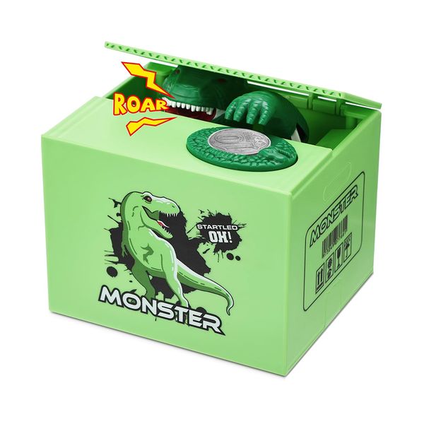 Green Dinosaurs Piggy Bank for Kids,Auto Stealing Coin Bank