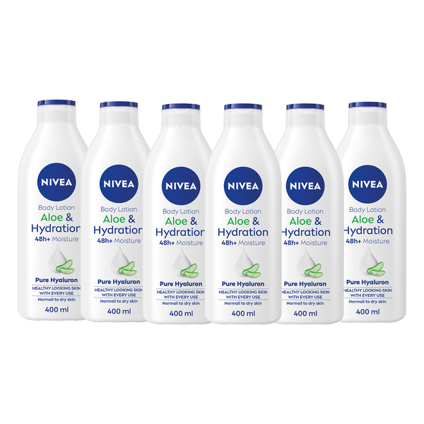 NIVEA Aloe &amp; Hydration Body Lotion with Deep Moisture Serum, 6x400ml