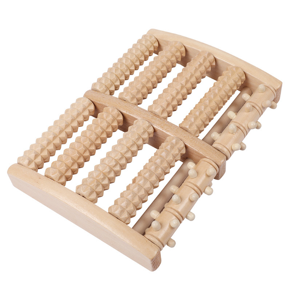 5-Row Natural Wooden Foot Massage Roller Large Reflexology Therapy Tool