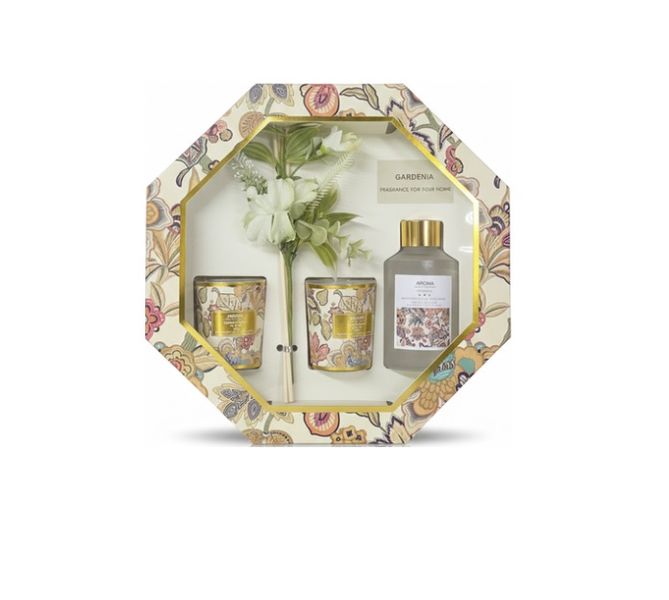 Home Fragrance Gift Set - Diffuser 80ml &amp; 2 Candles (Gardenia/Rose)