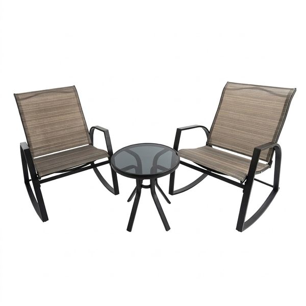 MFurn Milan 3Pc Rocking Patio Bistro Set - Chairs &amp; Glass Table