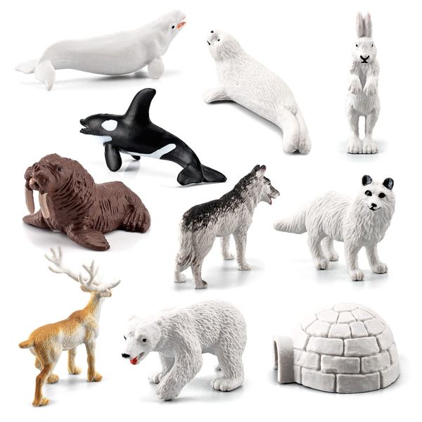 10Pcs Simulation Polar Bear Beluga Bunny Arctic Animal Set Kid Toys