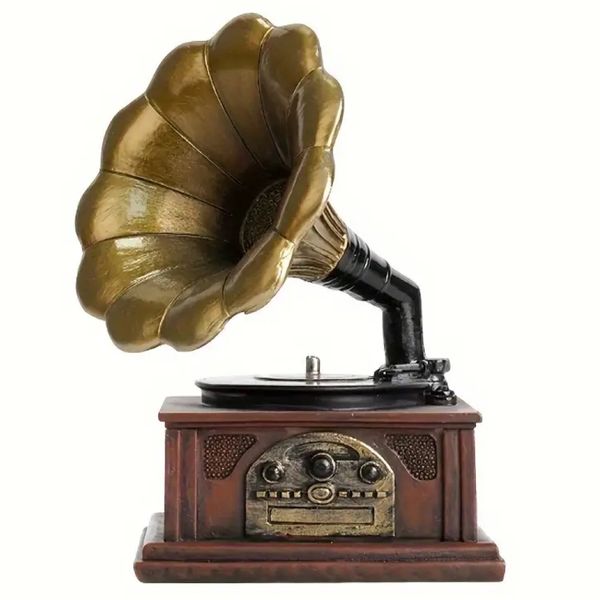 Decor Retro Home Accent Phonograph Resin Statue (11.5cm)