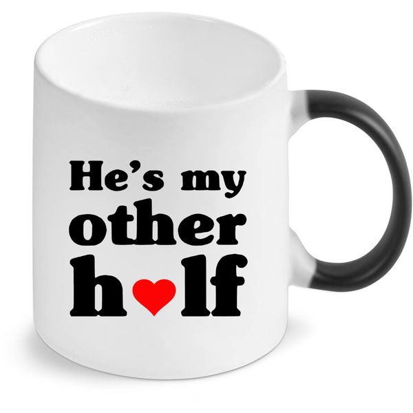 He's My Other Half Birthday Christmas Anniversary Valentine Gift Magic Mug