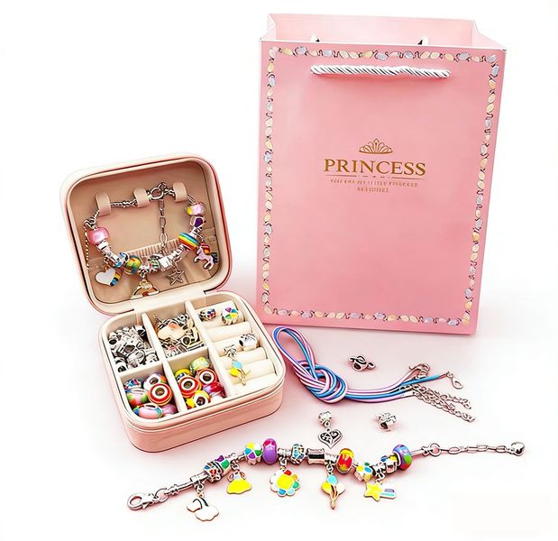 Girl DIY Bead Bracelet Making Set -66 Piece Set - Pink