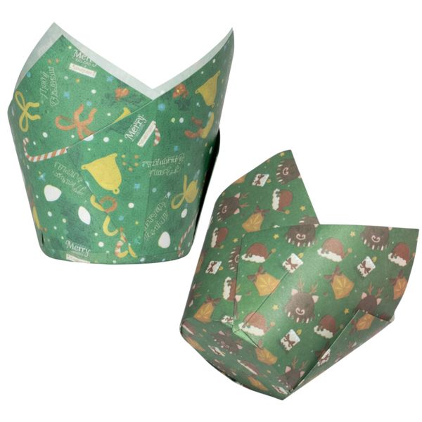 100 PIECE - Christmas Cupcake Liners - Festive Green Holiday Baking Cups