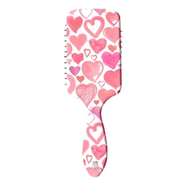 Heart Pattern Paddle Hairbrush With Functional Detangling Bristles - Pink
