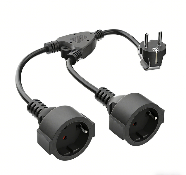 Protective Contact Extension Cord AC Y Plastic Cable With 2 Outlets