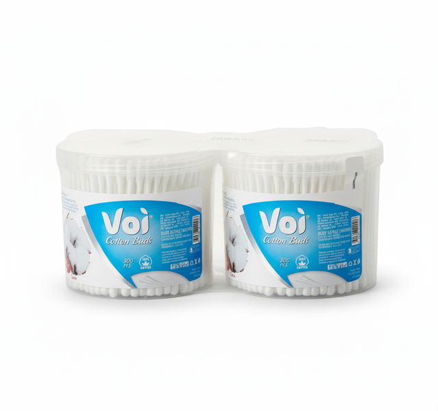 Voi Cotton Earbuds 300 Piece Tub for Hygiene and Makeup - 2 Pack