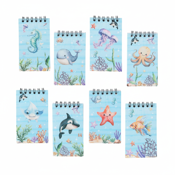 8 Piece Underwater Ocean-Themed Spiral Notepads - Blue
