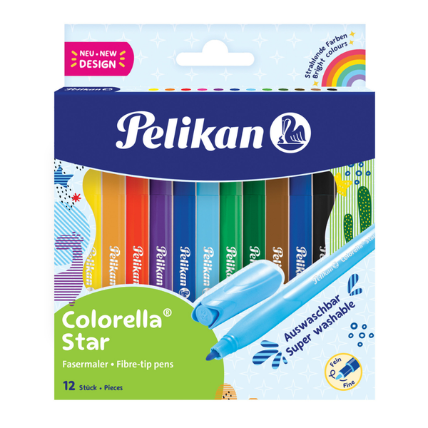 Pelikan Colorella Star Felt Fine Tip Pens, 12 Bright Colours, Ergonomic