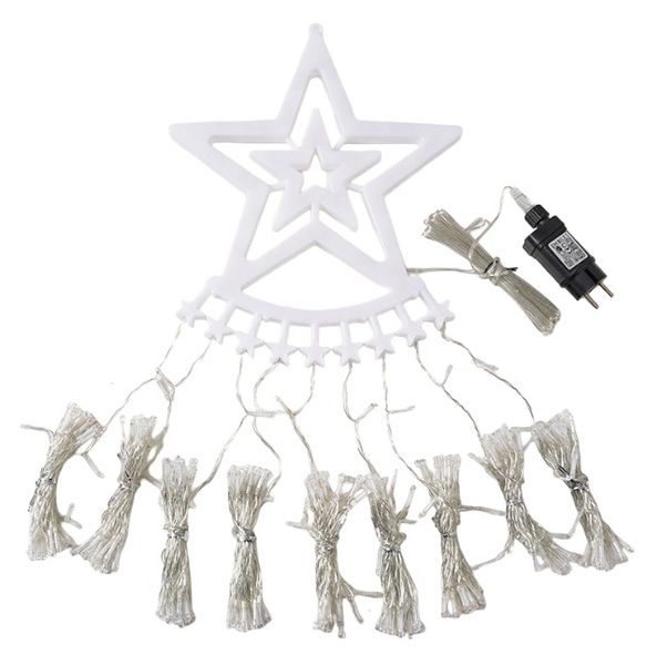 Christmas Décor Five-pointed Star Waterfall Curtain Light String- White