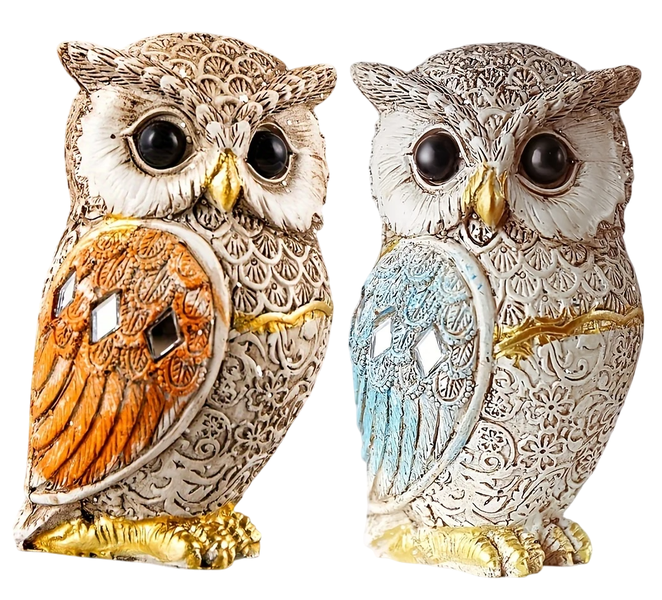 2 Piece Artificial Owl Resin Sculpture Ornament Home Room Bird Decor Gift
