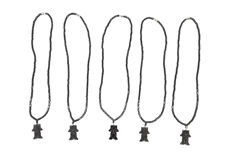 5 Pieces Kids Hematite Necklace with Kitty Pendant