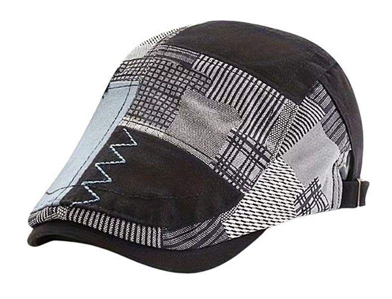 Men's Retro Patchwork Plaid Duckbill Flat Hat Classic Cap - Black/Blue