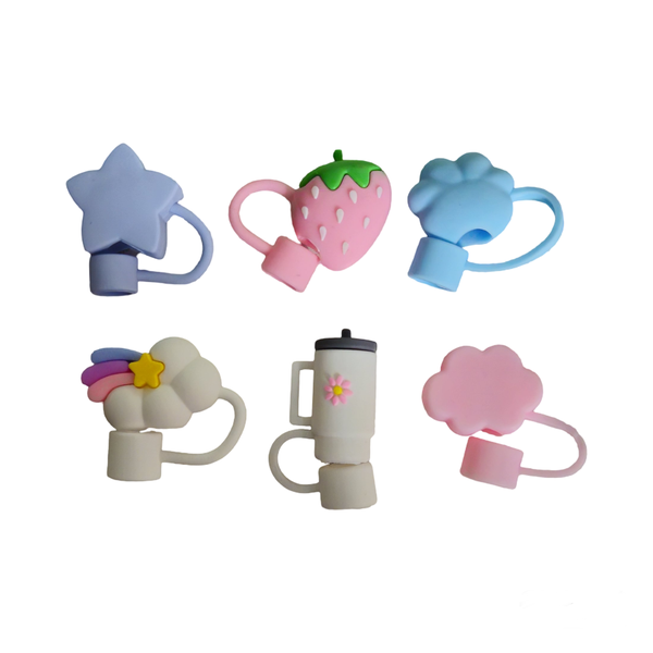 6 Piece Mixed Straw Cap Covers -Style 02