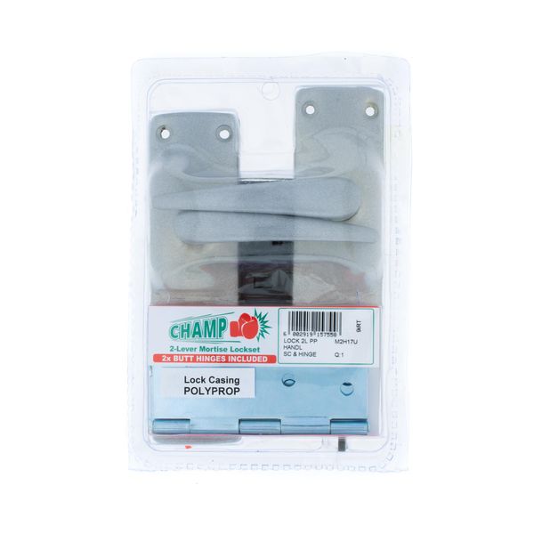 CHAMP 2-Lever Lockset Fibertech Lock Satin Chrome Handles - 2 x Hinges