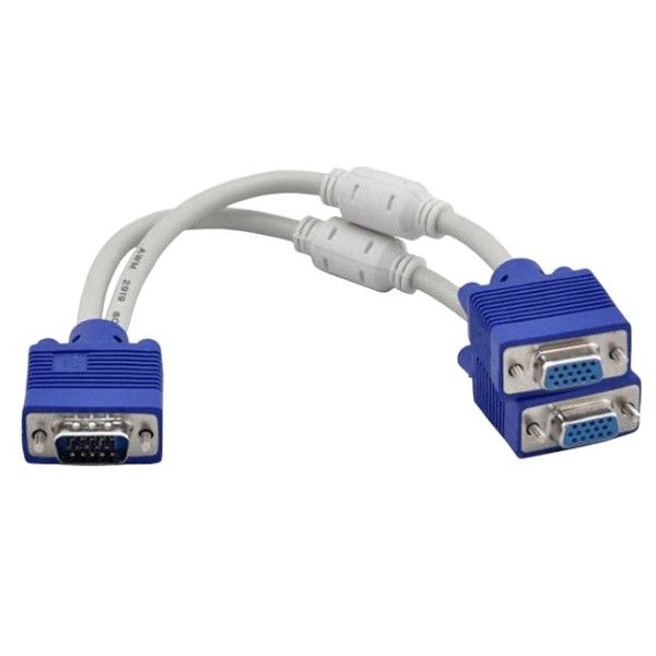 15 Pin VGA Male to 2 VGA Female Splitter Adapter Cable