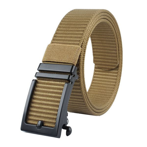 Tactical Belt, Heavy-Duty Nylon Ratchet, Auto Slide Buckle, Khaki, 120cm