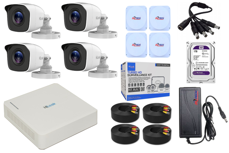HiLook 4CH CCTV Kit with 2MP Cameras, 20m Cables, HDD &amp; Junction Boxes
