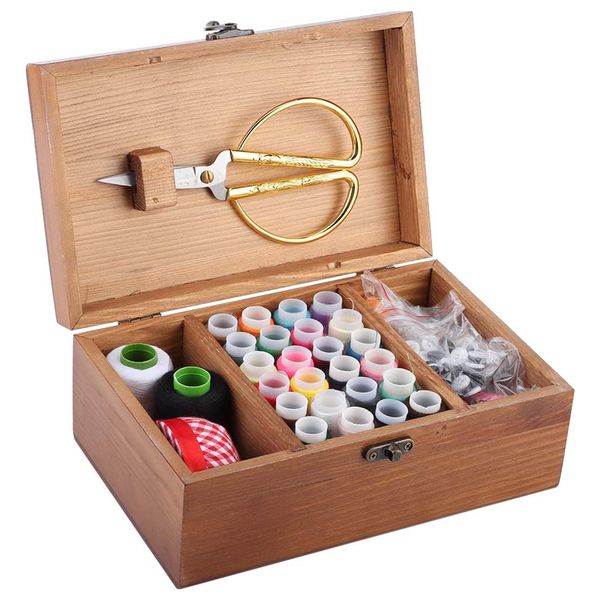 Retro Wooden Sewing Sewing Box,Sewing Box with Sewing Kit Accessories