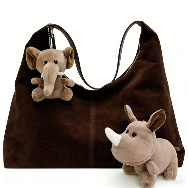 Fashion Suede Women's Shoulder Bag/Handbag, Comes with 2 Plush Charms