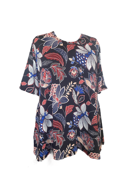 Plus Size Embossed Bon Bon Hi-Low Top with Flared Sleeves