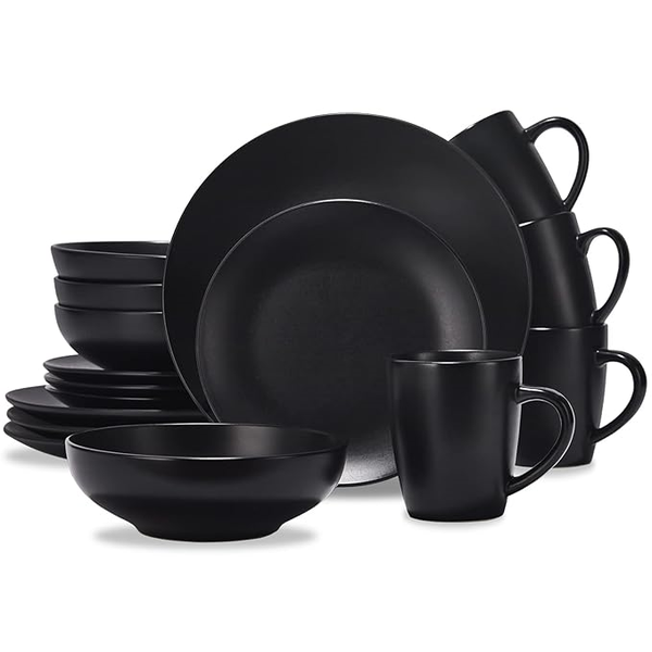 Kitro Mash Black Porcelain Dinnerware Set 16 piece