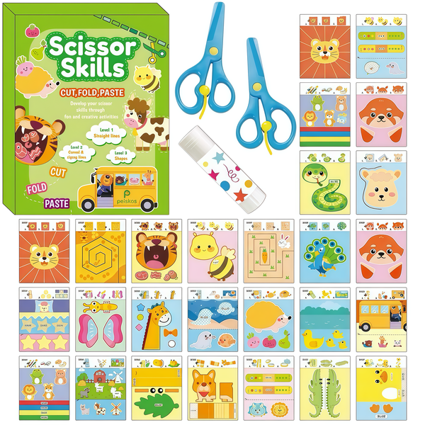 PEISKOS Scissor Skills Cut And Paste Activity Colorful Crafts Set For Kids