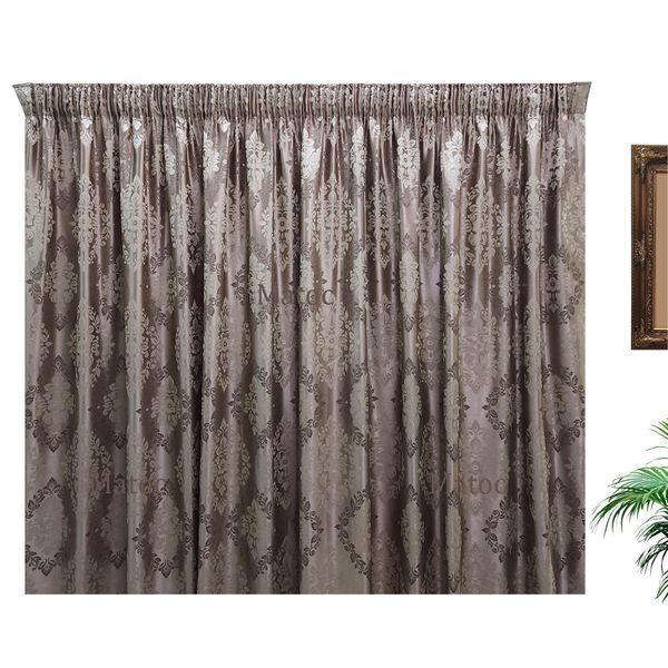 Matoc Designs Curtain - Floral Damask Grey - Lined - Taped