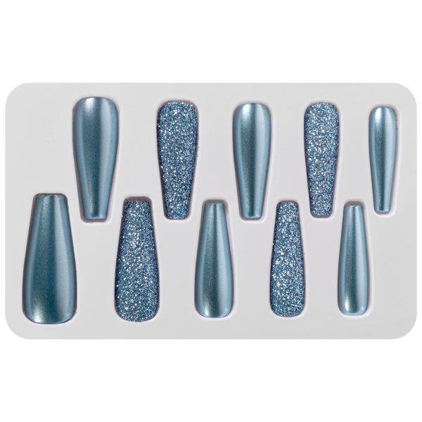 10 Coffin Aurora and Glitter Temporary nails