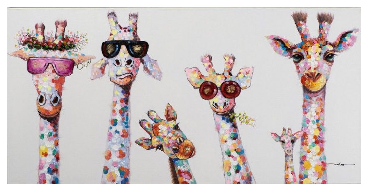 Canvas Art Modern Abstract Paint - Colorful Giraffe Family