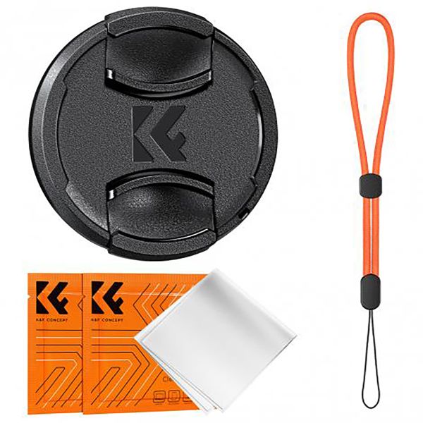 K&amp;F 62mm Lens Cap with High-Visibility Orange Leash &amp; 2 Microfibre Cloths