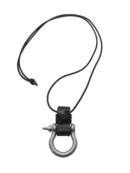 Stainless Steel Buckle Pendant with Black Leather Necklace